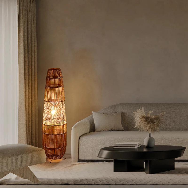 Samuel Green Retro Rattan Floor Lamp