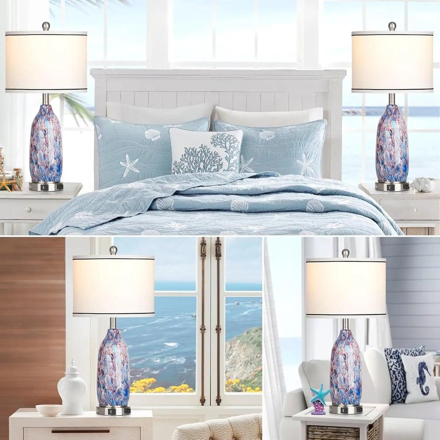 26" Coastal Glass Table Lamp (Set of 2)