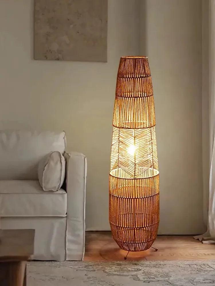 Samuel Green Retro Rattan Floor Lamp