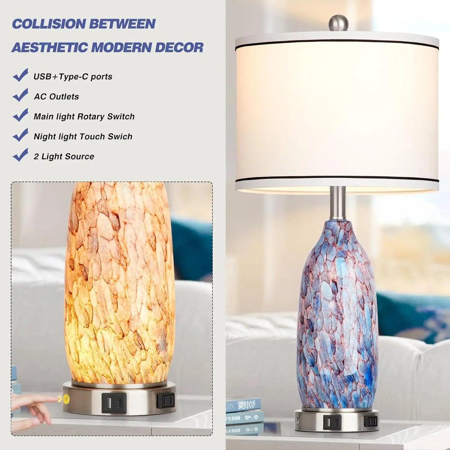 26" Coastal Glass Table Lamp (Set of 2)