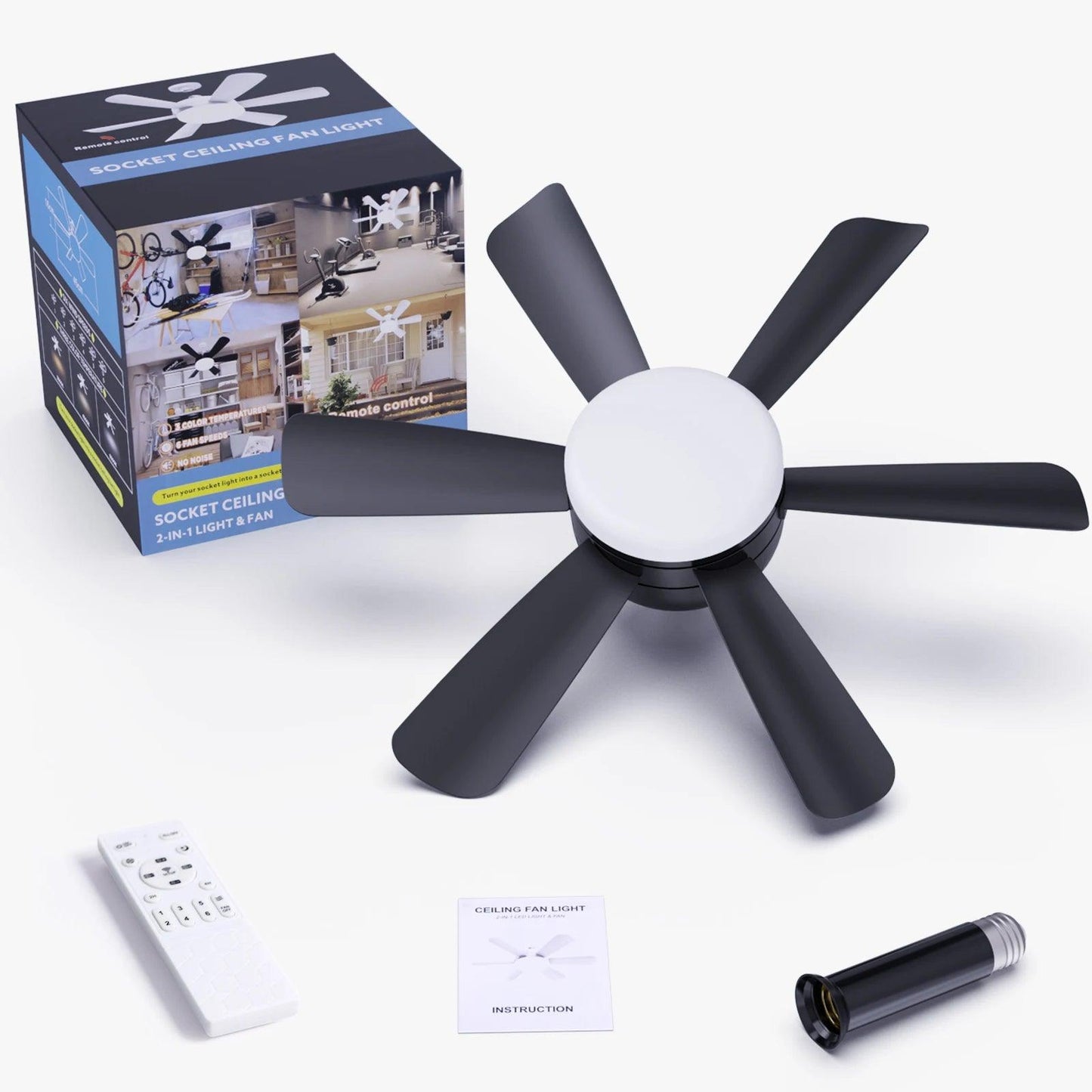 Macy Grey Socket Fan Light With Remote