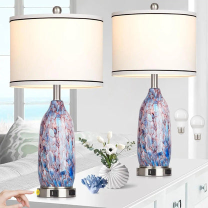 26" Coastal Glass Table Lamp (Set of 2)