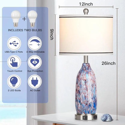 26" Coastal Glass Table Lamp (Set of 2)