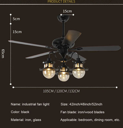 Johnathan Salem Retro Black Ceiling Fans with Light