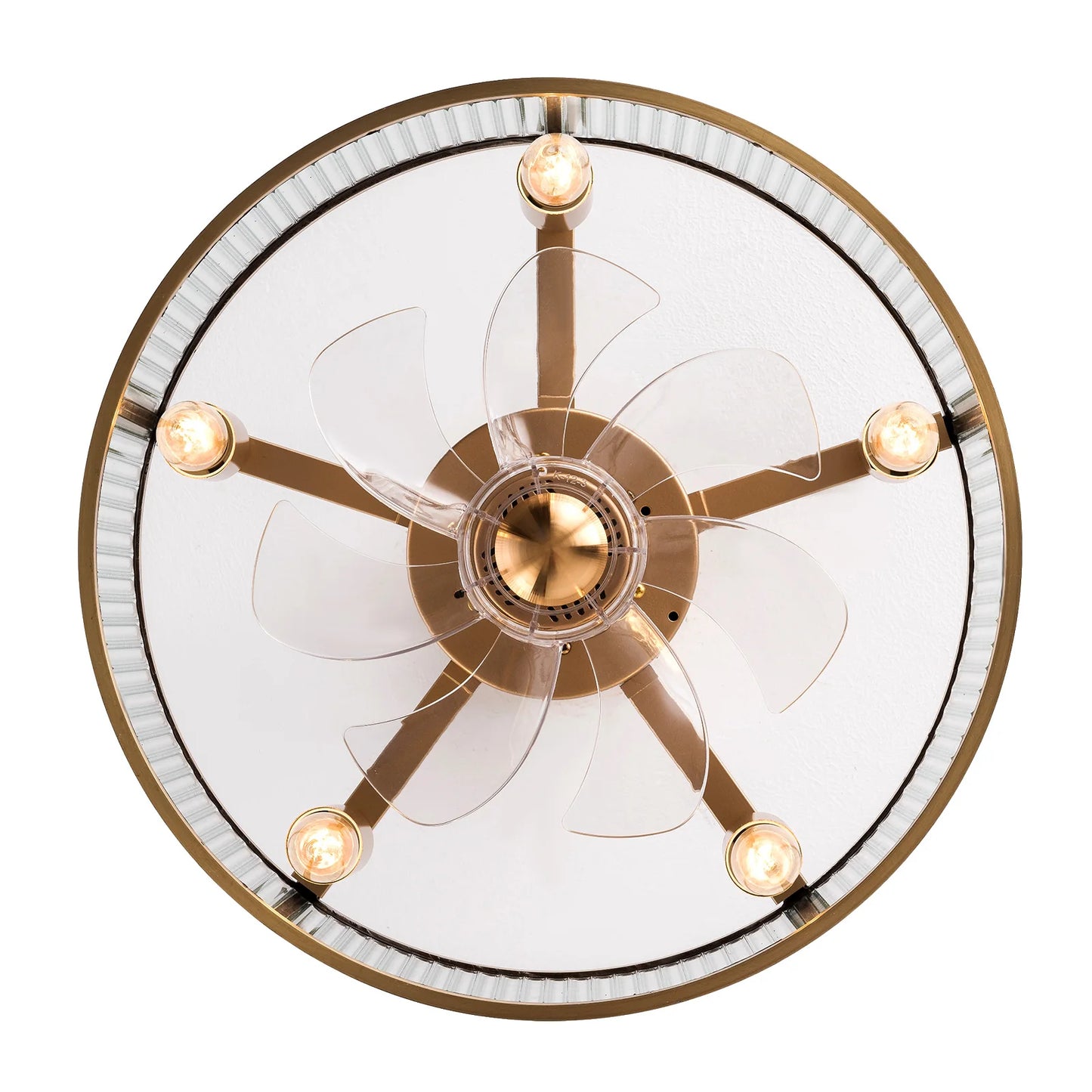 Macy Grey 5-Light Remote Controlled Caged Ceiling Fan And Light With Fixture Gold